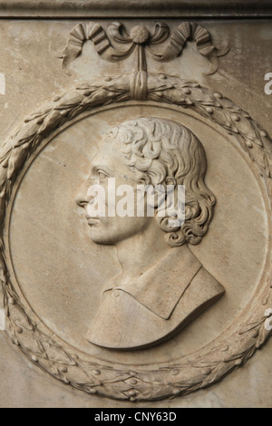 Gedenktafel an englischen romantischen Dichter John Keats neben seinem Grab auf dem protestantischen Friedhof in Rom, Italien. Stockfoto