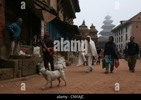 5 überdachte Nyatapola-Pagode über das historische Zentrum von Bhaktapur, Nepal. Stockfoto