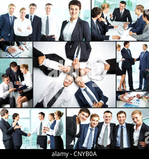 Collage von Geschäftspartnern bei der Arbeit Stockfoto