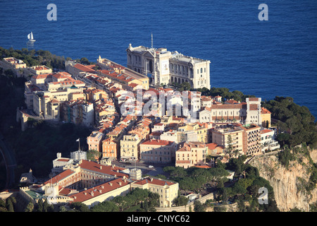 Draufsicht auf das Fürstentum Monaco und der Palast bis Le Rocher Stockfoto