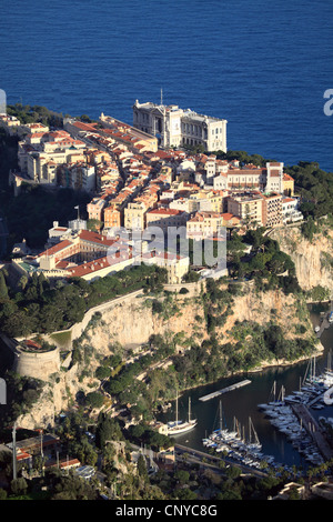 Draufsicht auf das Fürstentum Monaco und der Palast bis Le Rocher Stockfoto