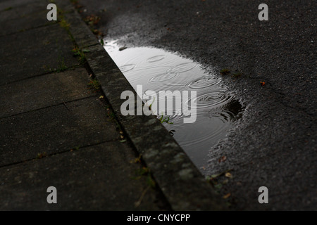 Eine Wasserpfütze mit schönen Ringen drin Stockfoto