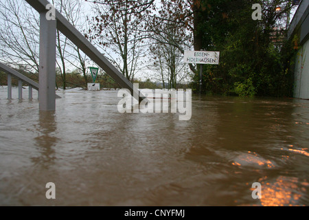 Hochwasser des Flusses Ruhr in der Natur reservieren Heisinger Ruhrauen in Essen Holthausen, Deutschland, Nordrhein-Westfalen, Ruhrgebiet, Essen Stockfoto