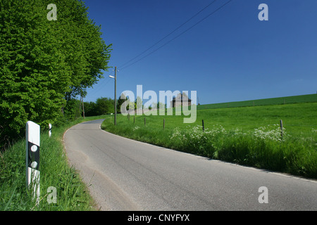 schmale Landstraße entlang einer Weide, Deutschland, Nordrhein-Westfalen Stockfoto