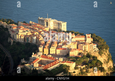 Draufsicht auf das Fürstentum Monaco und der Palast bis Le Rocher Stockfoto