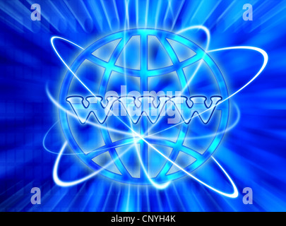 Blauer WWW Internet digitale Welt Hintergrund, Konzeptbild des World Wide Web & Kommunikation Stockfoto