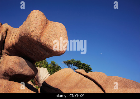 Granitfelsen am Strand von Petite Anse, Seychellen, La Digue Stockfoto