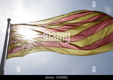 Katalanische Flagge winken. Stockfoto