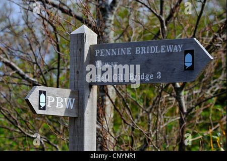 Pennine Bridleway Wegweiser. Thrang, Mallerstang, Cumbria, England, Vereinigtes Königreich, Europa. Stockfoto