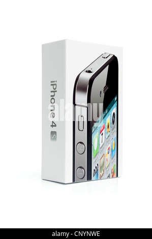 Apple iPhone 4 s-Box isoliert auf weißem Hintergrund Stockfoto