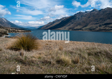 Die Mavora Seen spiegeln der südlichen Alpen in Neuseeland. Teile des Films "Herr der Ringe entstanden an den Ufern. Stockfoto