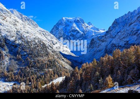 verschneite Berglandschaft mit Mount Collon, Arolla-Tal, Schweiz, Wallis Stockfoto