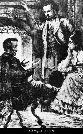 Marx, Karl, 5.5.186 - 14.3.1883, deutscher Sozialist, Szene, mit seiner Frau Jenny und Heinrich Heine, zeichnen, Stockfoto