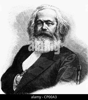 Marx, Karl, 5.5.186 - 14.3.1883, deutscher Philosoph, Porträt, Holzgravur, 19. Jahrhundert, Stockfoto