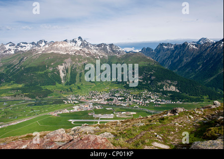 Blick von oben auf Muottas Muragl, Schweiz, Graubünden, Celerina Celerina Stockfoto