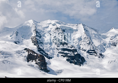 Blick vom Gipfel der Diavolezza, Bellavista, Piz Bernina und Piz Morteratsch, Piz Palue, Schweiz Stockfoto