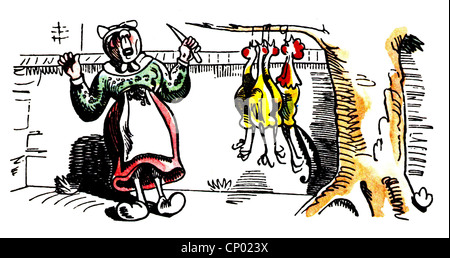 Literatur, Wilhelm Busch, 'Max und Moritz' - Erste Trick, die Hühner, Illustration von W. Busch (1832 - 1908), der Künstler das Urheberrecht nicht geklärt zu werden. Stockfoto