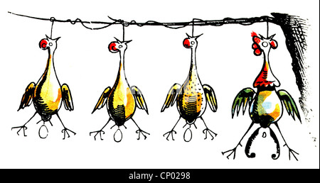 Literatur, Wilhelm Busch, 'Max und Moritz' - Erste Trick, die Hühner, Illustration von W. Busch (1832 - 1908), der Künstler das Urheberrecht nicht geklärt zu werden. Stockfoto