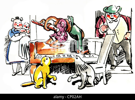 Literatur, Wilhelm Busch, "fipps der Affe", Kapitel 9, Abbildung von W. Busch (1832 - 1908), Artist's Urheberrecht nicht geklärt zu werden. Stockfoto