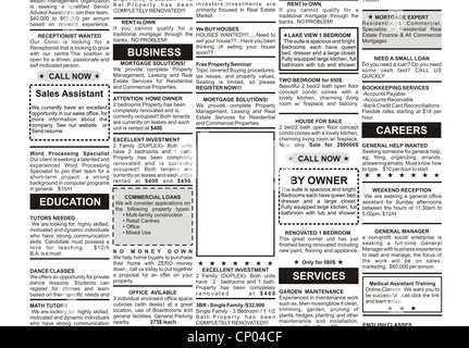 Gefälschte Kleinanzeige, Zeitung, Business-Konzept. Stockfoto