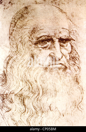 LEONARDO da VINCI (1452-1519) italienischer Renaissance Universalgelehrter - Selbstportrait in Rötel über 1514 Stockfoto