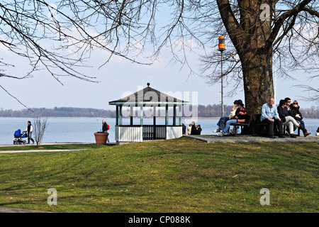 Pavillion-Hütte am Ende des Prien Stock Halbinsel, Chiemsee Upper Bavaria Germany Stockfoto