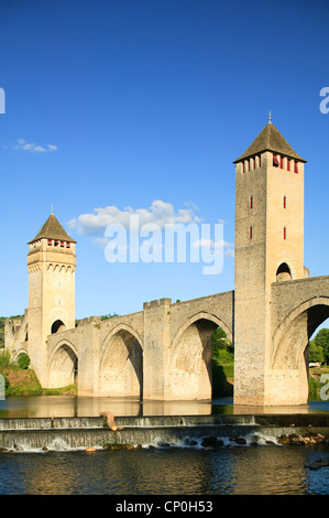 Lot Fluss Pont Valentre Cahors Lot Occitaine Frankreich Stockfoto