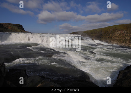 Gullfoss ("Golden fällt") den berühmten Wasserfällen am Fluss Hvita, Süd-Zentral-Island Stockfoto