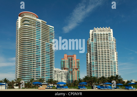 Eigentumswohnungen und Hotels in South Beach, Miami - mit korrigierter Perspektive Stockfoto