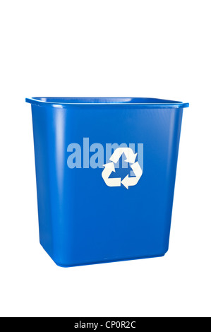Ein blau, Recyclingbehälter, isoliert auf weiss. Für viele Anwendungen über Naturschutz und Umwelt. Stockfoto
