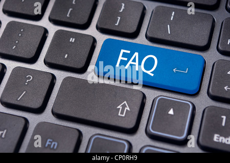 Nachrichten auf Tastatur enter-Taste für häufig gestellte Fragen-Konzepte. Stockfoto