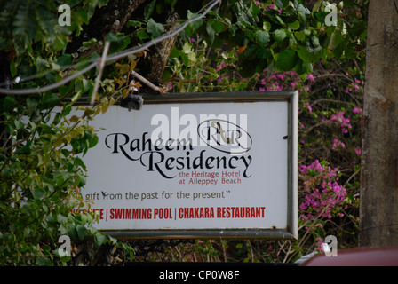 Raheem Residency, ein berühmter Boutiquehotel in Alleppey (Alappuzha), Kerala, Indien, im Besitz und betrieben von Bibi Baskin aus Irland. Stockfoto