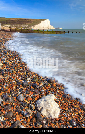 Sieben Schwestern in East Sussex, eingefangen vom Strand bei Cuckmere Haven Stockfoto