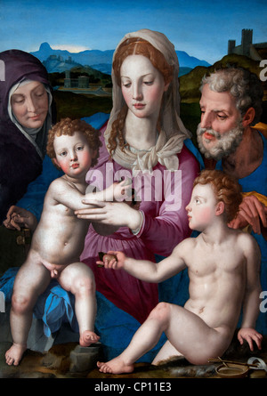 Heilige Familie mit Heiligen Anna und das Kind Johannes dem Täufer von Agniolo di Cosimo di Mariano TORI - Agnolo BRONZINO Italien Stockfoto