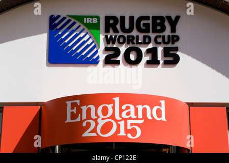 Webb Ellis House – RFU HQ / Sitz des englischen Rugby Union, mit dem Logo für World Cup 2015. Twickenham UK. Stockfoto