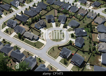 Suburban Culdesac Häuser Antenne im Osten der Vereinigten Staaten. Stockfoto