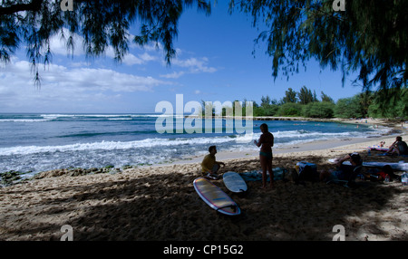 Surfer am Haleiwa Beach Park auf Oahu Hawaii Stockfoto