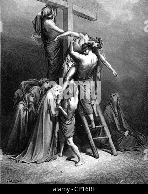 Religion, Christentum, Jesus Christus - Kreuz: "Die Absetzung vom Kreuz", ca. 1866, holzstich von Gustave Dore, (1832 - 1883), Artist's Urheberrecht nicht geklärt zu werden. Stockfoto