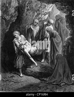 Religion, Christentum, Jesus Christus: "Die Grablegung Christi", ca. 1866, holzstich von Gustave Dore, (1832 - 1883), Artist's Urheberrecht nicht gelöscht werden Stockfoto