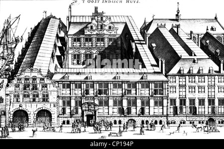 Geographie / Reisen, Niederlande, Amsterdam, House of the East Indian Company, Außenansicht, nach Kupferstich von J. van Meurs, 1663, Additional-Rights-Clearences-not available Stockfoto