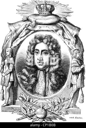 James II., 24.10.1633 - 17.9.1701, König von England 6.2.1685 - 11.12.1688, Porträt, Holzgravur, 19. Jahrhundert, Stockfoto