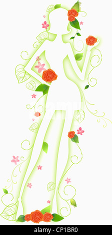 Grüne Form Dame mit roter rose Stockfoto