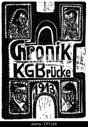 Bildende Kunst, Kirchner, Ernst Ludwig, (1880 - 1938) , 'Chronik KG Brücke 1913', Holzschnitt, Zusatzrechte-Clearenzen-nicht vorhanden Stockfoto