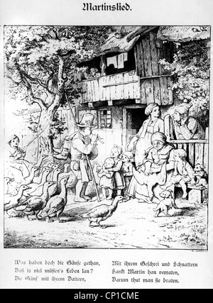 Tradition / Folklore, Deutschland, Martinsfest, das St. Martin's Song, mit einer Illustration von St. Martin und Gänsen, zusätzliche-Rechte-Clearences-nicht vorhanden Stockfoto