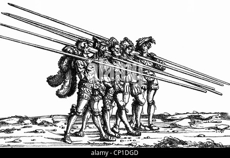 Militär, Landsknechts, Hechte auf dem marsch, Holzschnitt von Hans Burgkmair (1473 - 1531), aus dem "Triumph Maximilians", Zusatzrechte-Clearences-nicht vorhanden Stockfoto