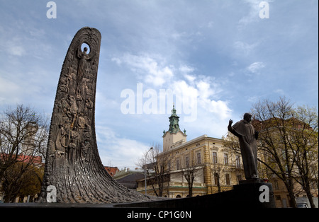 Taras Shevchenko Monument im Zentrum der Stadt in Lemberg, Ukraine Stockfoto