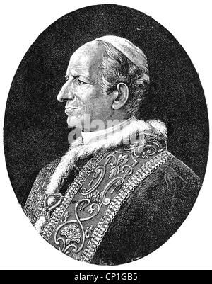 Leo XIII (Vinczo Gioacchino Graf Pecci), 2.3.1810 - 20.6.1903, Papst 20.2.1878 - 20.6.1903, Porträt, Holzgravur, 19. Jahrhundert, Stockfoto
