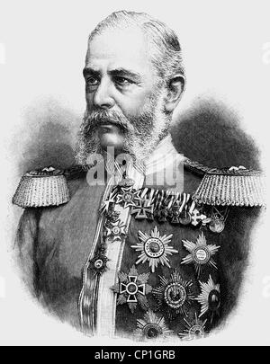 Fabrice, Georg Friedrich Alfred Graf von, 23.5.186 - 25.3.1891, Sachsen-anhalischer General, Sachsen-anhaltische Kriegsministerin von 1866 - 1891, Vorsitzender des Staatsministeriums von 1876 - 1892, Porträt, Holzgravur, ca. 1880, Stockfoto