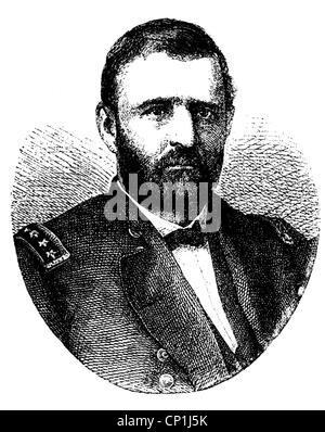 Grant, Ulysses S., 27.4.1822 - 23.7.1885, amerikanischer General und Politiker (Rep.), Kommandierender General der United States Army 9.3.1864 - 4.3.1869, Porträt, Holzgravur, 19. Jahrhundert, Stockfoto