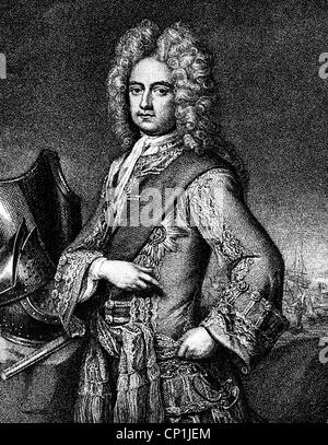 Mordaunt, Charles, 1658 - 25.10.1735, 3rd Earl of Peterborough, englischer Politiker und General, halbe Länge, Kupferstich, 1. Hälfte 18. Jahrhundert, Artist's Urheberrecht nicht gelöscht werden Stockfoto